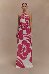 Katalina Chiffon Maxi Skirt - Red Deco Fleur Print